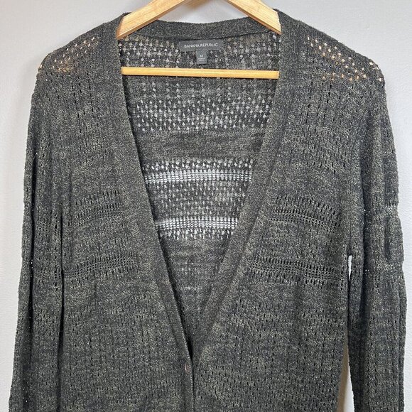 Banana Republic Cardigan Black Lace Stitch Button Front Women's Size M - Picture 2 of 10